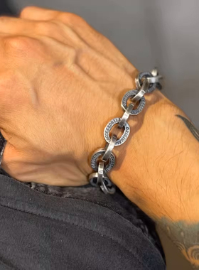 重磅925全银0型复古手链