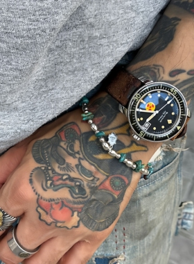 AMP Japan 日本手作天然松石925银珠复古印第安风弹力绳手链