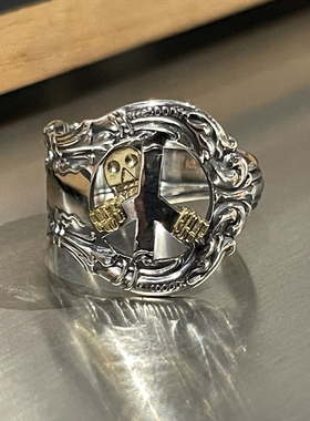 金骷髅古董银汤匙改造反战戒指
