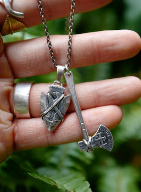 银币改造战斧矛头造型挂件吊坠