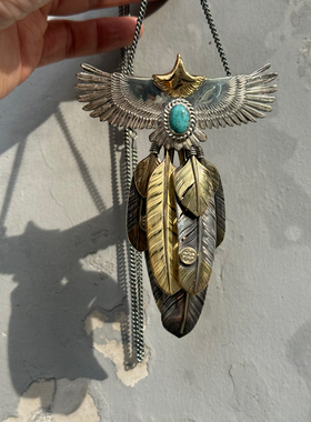 松石18K金鹰头展翅大老鹰吊坠