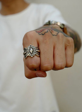 950银印第安太阳图腾全银戒指