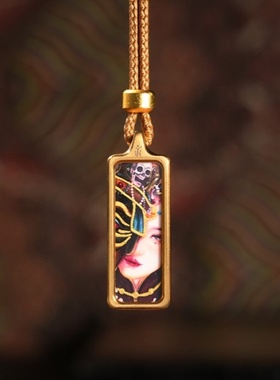 钛钢手绘描金小唐卡吊坠佛牌十二生肖黄财神大黑天扎基拉姆绿度母