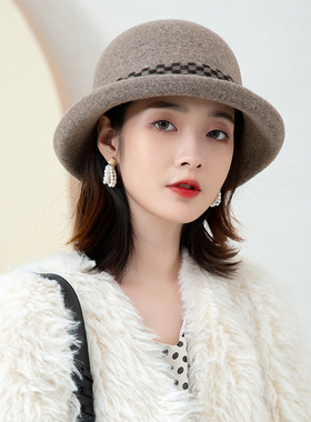 羊毛卷边帽子女冬洋气保暖渔夫帽
