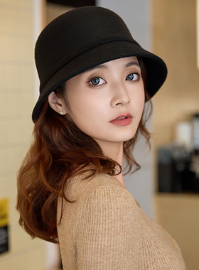 羊毛优雅高级感渔夫帽女秋冬保暖