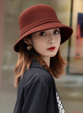 羊毛帽子女士冬时尚洋气渔夫帽女