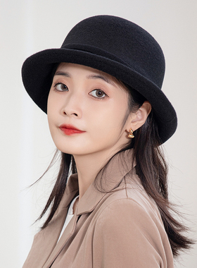 羊毛卷边冬款渔夫帽女帽子女秋冬