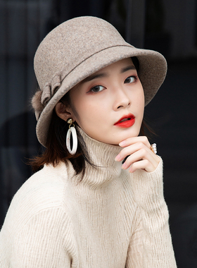 羊毛洋气羊毛帽子冬女百搭渔夫帽