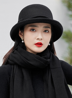 羊毛帽子女冬时尚洋气保暖渔夫帽