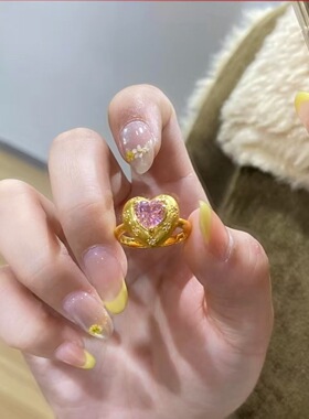 金店同款拉丝爱心粉锆吊坠戒指项链久不掉色轻奢时尚百搭首饰套装