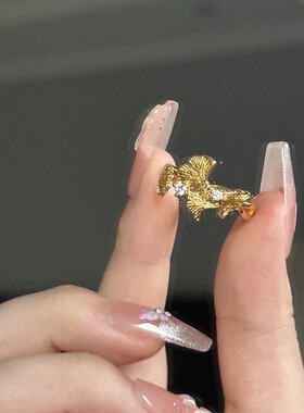 金店同款镶钻三生有幸戒指开口戒指久不掉色轻奢时尚百搭银杏指环