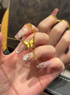 沙金饰品爆闪蝶梦流苏项链轻奢小众蝴蝶设计饰品女高级感送女友