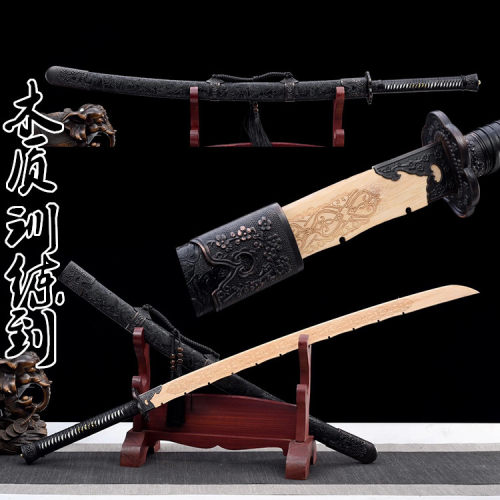 木刀带鞘训练实木武士刃练习表演道具木剑黑金古刀绣春刀唐横刀木 - 图0