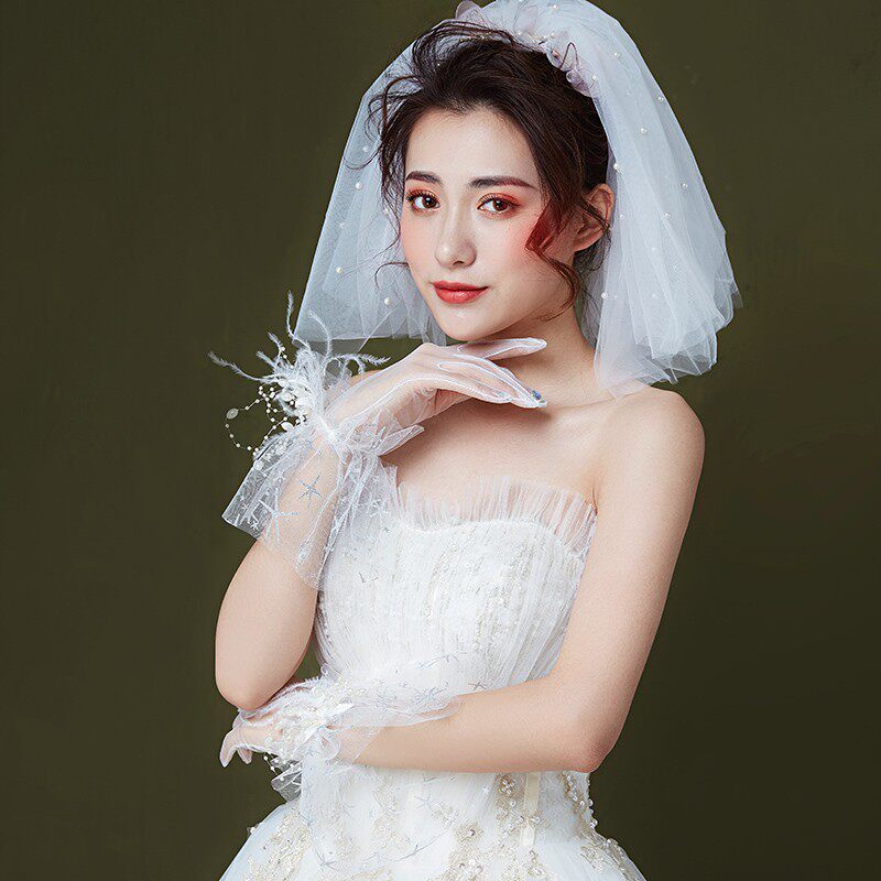 手工超仙新娘结婚婚纱韩式短款手套 牵美婚纱手套