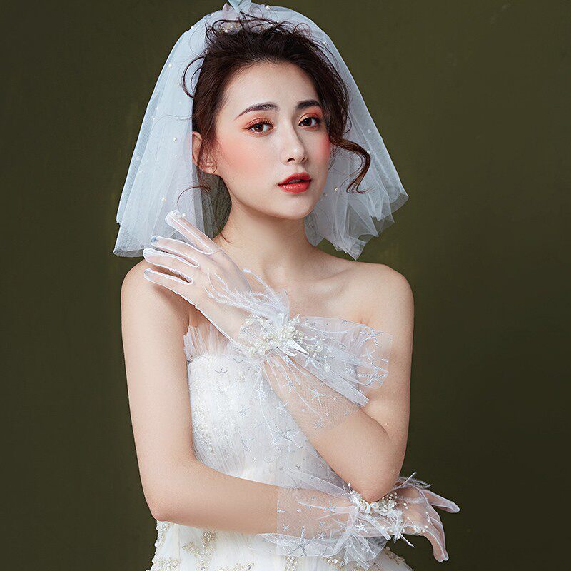 手工超仙新娘结婚婚纱韩式短款手套 牵美婚纱手套