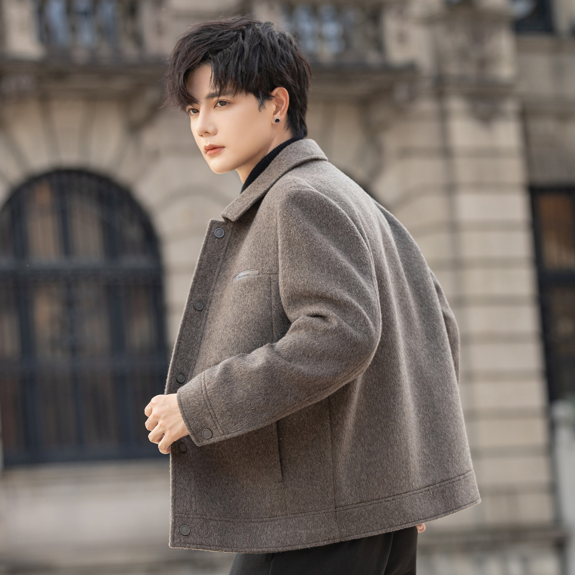 高端双面绒外套男士100%纯羊毛呢子大衣短款翻领羽绒夹克冬季加厚,淘宝优惠券,粉丝福利购,淘宝优惠卷