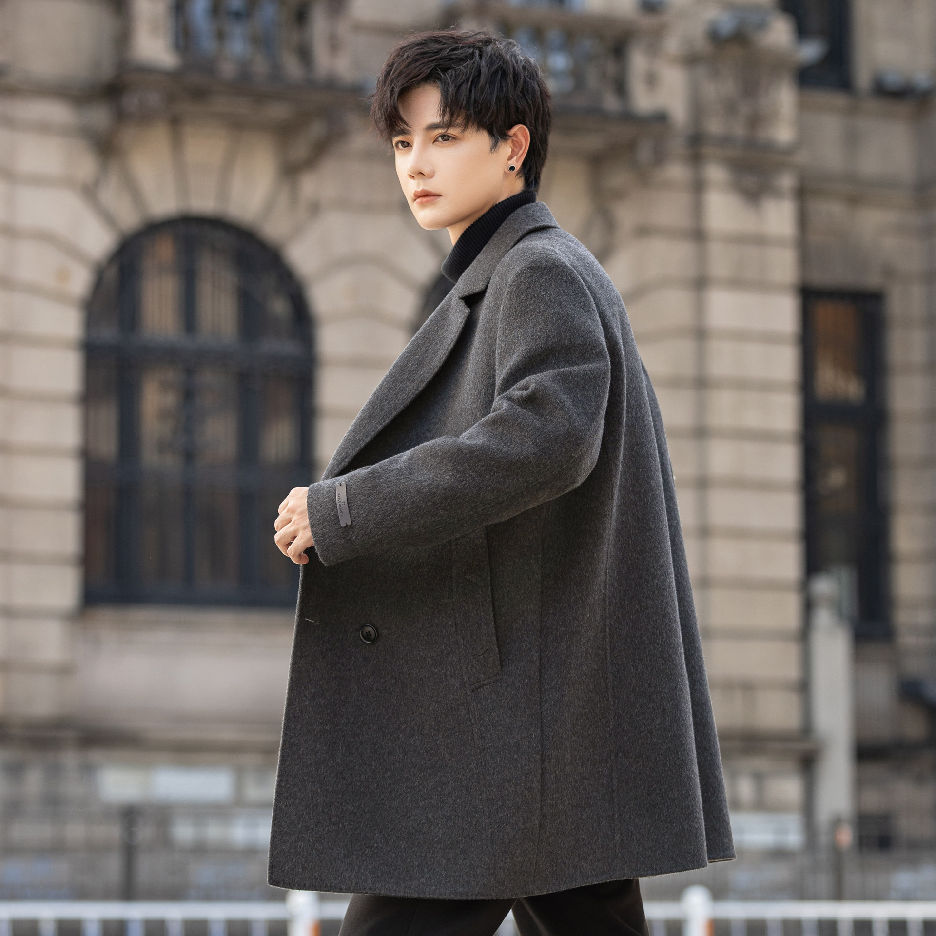 高端羊毛呢子外套男士山羊绒大衣中长款秋冬季加绒加厚双面妮风衣,淘宝优惠券,粉丝福利购,淘宝优惠卷