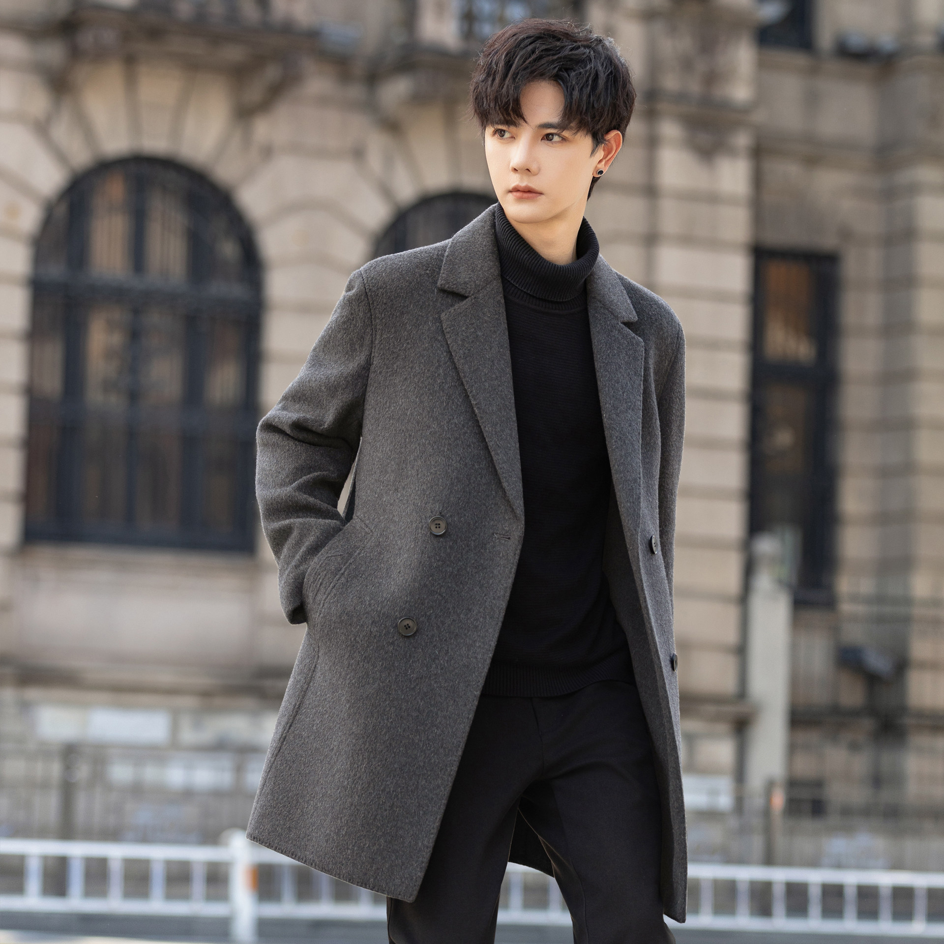 高端羊毛呢子外套男士山羊绒大衣中长款秋冬季加绒加厚双面妮风衣,淘宝优惠券,粉丝福利购,淘宝优惠卷