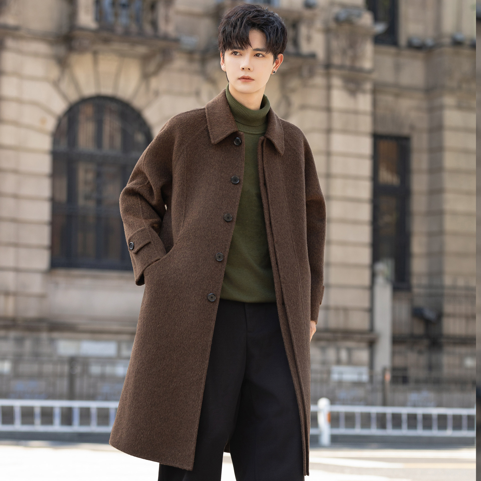 100纯羊毛大衣男士呢子外套中长款过膝翻领双面绒风衣秋冬季加厚,淘宝优惠券,粉丝福利购,淘宝优惠卷