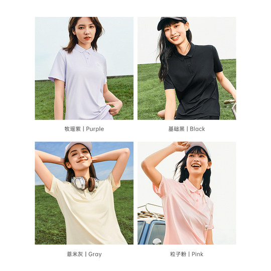 安踏速干polo衫正肩短袖女士夏季新款透气网球羽毛球翻领t恤上衣