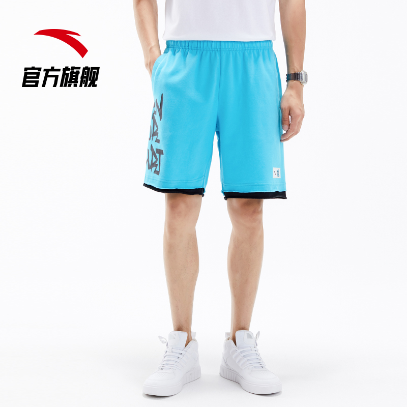 安踏官方网店安踏官网旗舰夏新款运动裤男宽松针织短裤涂鸦休闲潮流五分裤2