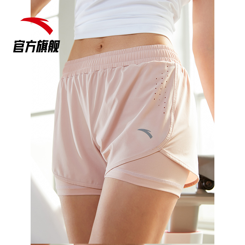 安踏官方网店安踏吸湿速干丨运动短裤女2022新款假两件防走光健身瑜伽跑步外穿1