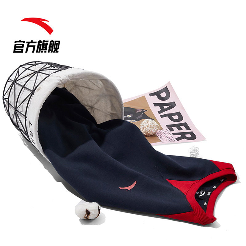 安踏官方网店安踏卫衣男秋冬新款圆领加绒套头运动服休闲长袖上衣官网旗舰3