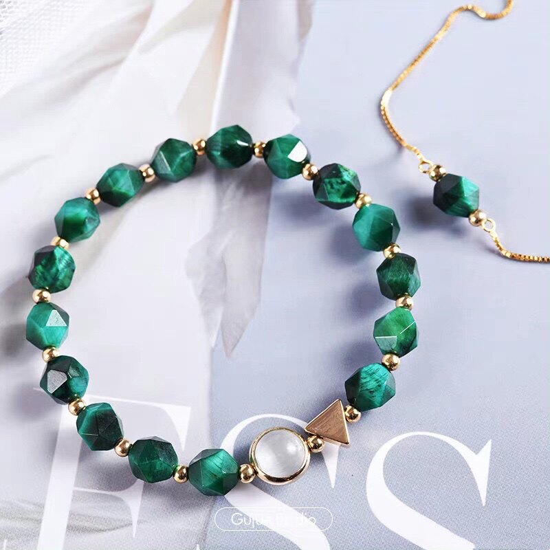 古觉工作室925银切面绿虎眼石手串手链双层饰品首饰闺蜜礼物