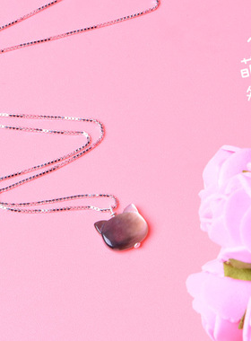 古觉银贝壳猫吊坠项链小萌物