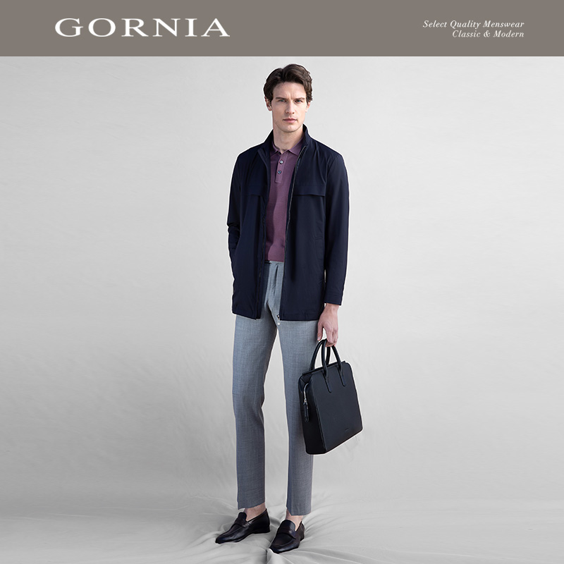 GORNIA/格罗尼雅男士中长款风衣时尚立领商务休闲中年外套男