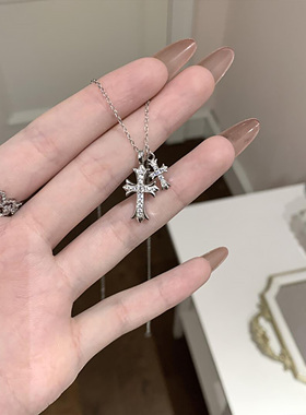 LUYUO S925银双十字架项链 甜酷潮流个性ins风精致高级感男女通用