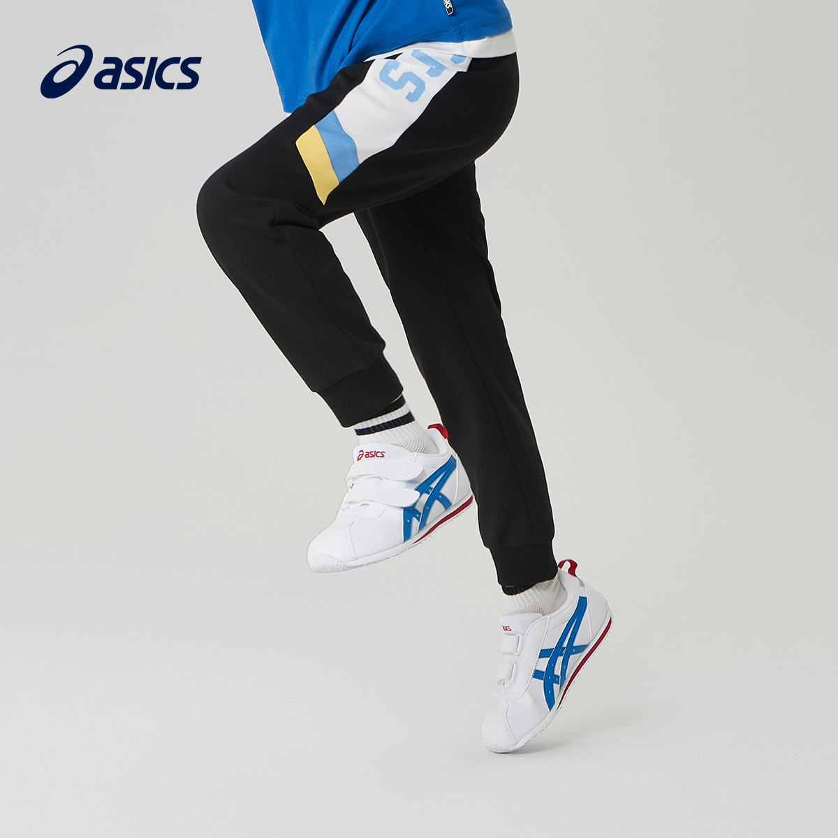 ASICS/亚瑟士童装春季新款男女童运动休闲侧面印花百搭针织长裤