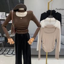 Pure desire wind and sweet and spicy hanging neck design feeling small and sexy tight temperament long sleeves Nets T-shirt blouses women