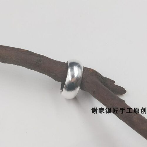 纯手工 999足银戒指 泥鳅背半圆光面伸缩开口活口 银戒指 - 图0