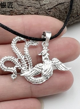 谢家银匠正品情侣99足银龙凤吊坠  复古男女龙凤项坠银