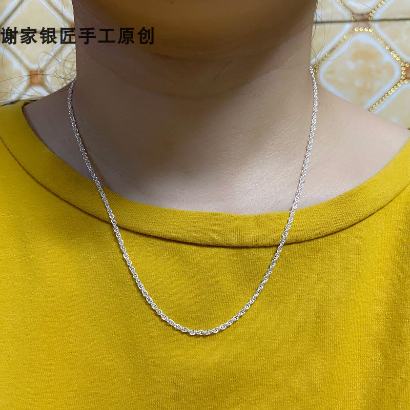 谢家银匠99银玫瑰花项链99足银女白玫瑰项坠链子 - 图2