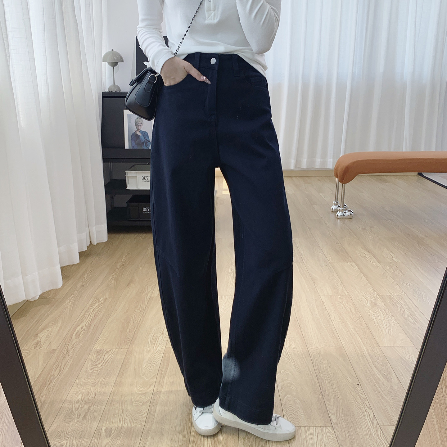 清仓特价 四面弹高腰显瘦弯刀牛仔裤女秋季裤子宽松直筒阔腿裤,淘宝优惠券,粉丝福利购,淘宝优惠卷