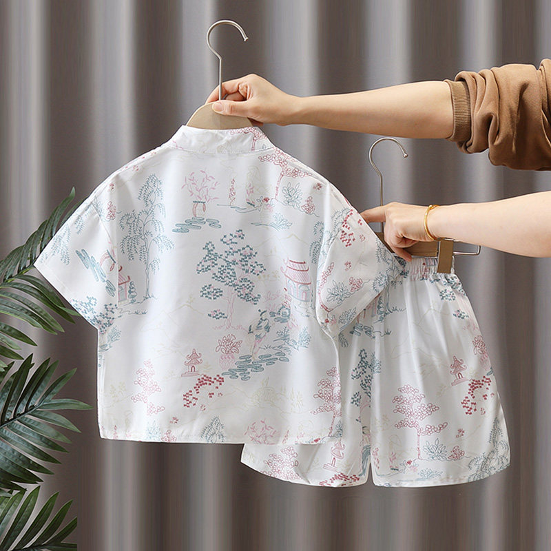 汉服男童夏季2025新款中国风古装儿童日常可穿新中式薄款短袖套装,淘宝优惠券,粉丝福利购,淘宝优惠卷