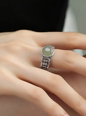 新款平安扣铜钱戒指女新中式复古做旧高级感气质旗袍配饰国潮饰品
