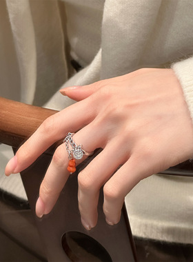 S925银红翡翠葫芦戒指女复古民族风吉祥福禄扎基拉姆食指戒送女友