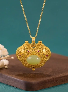 可打开嘎乌盒古法金珐琅彩和田玉香囊吊坠故宫旗袍汉服项链挂件