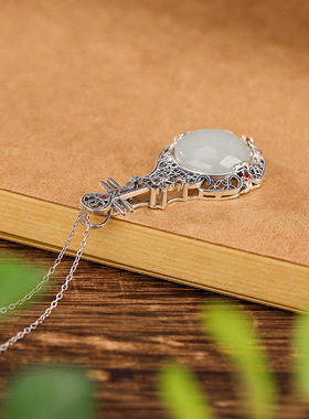 琵琶乐器吊坠女和田玉项饰古风锁骨链百搭复古做旧挂坠毛衣链配饰