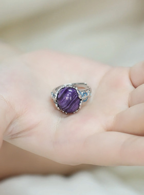 紫气东来戒指女新中式复古珐琅蝴蝶中国风蛋面开口指环古风饰品