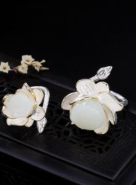 925纯银镶和田玉石女玉石翡翠