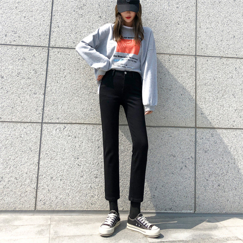 灰色宽松八分小个子百搭学生牛仔裤 鑫豪霸牛仔裤