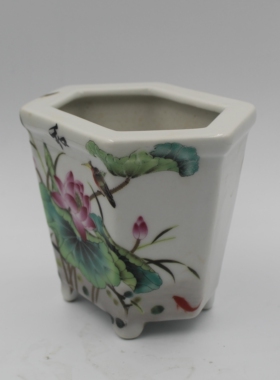 粉彩小花盆菖蒲景德镇仿古