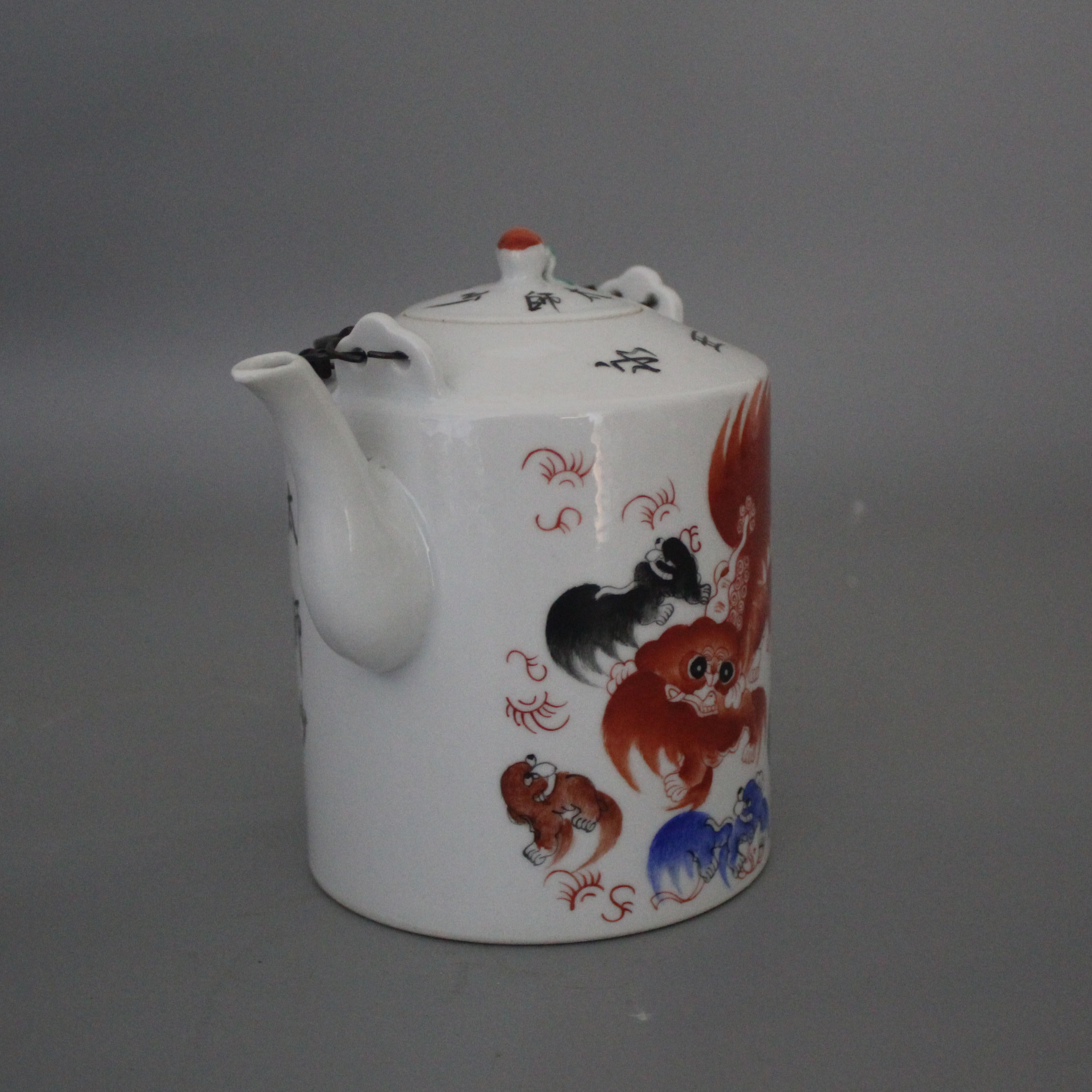 民国粉彩手绘太师少保纹提梁壶老茶壶旧水壶收藏景德镇厂货老物件