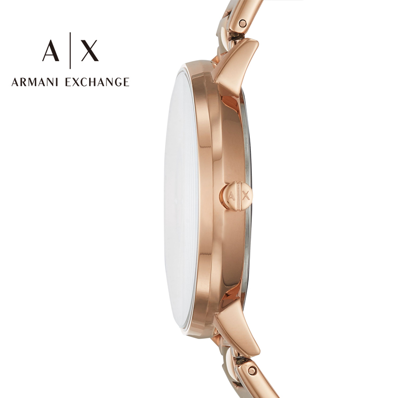 阿玛尼手表女Armani Exchange玫金色钢带简约女表石英女表AX5552