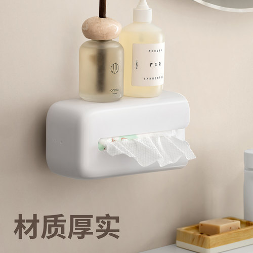 懒角落洗脸巾收纳盒纸巾盒壁挂式置物架吸盘抽纸卫生间浴室棉柔巾 - 图2