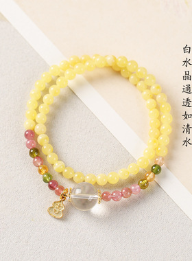 气质甜美蜜蜡拼碧玺双圈手链女款水晶新中式清新手串女生礼物厂家